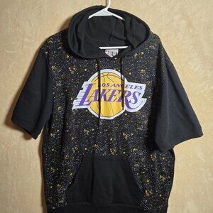 NBA Los Angeles Lakers Short Sleeve Hoodie XXL Black Gold Pullover Streetwear496